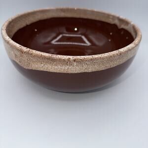 Vintage Brown Drip Glaze Large Pottery Serving Bowl 9” Dia X 4” USA 70s MCM 1973